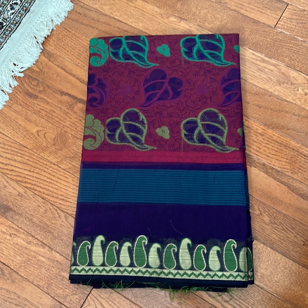 Hand woven, Purple and maroon saree